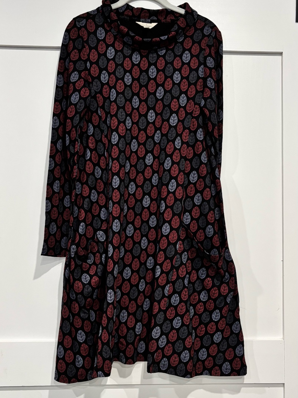 Seasalt Cornwall Black A-Line Dress with Red & Gray Leaf Motif